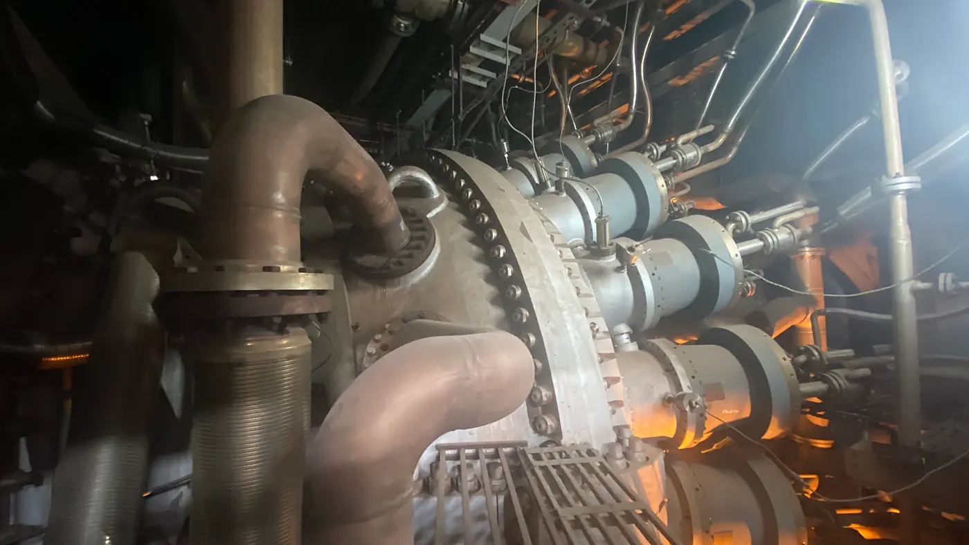 The 9FA combustion section during inspection