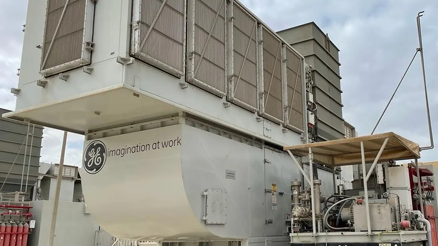 A GE TM2500 mobile gas turbine package on its trailer