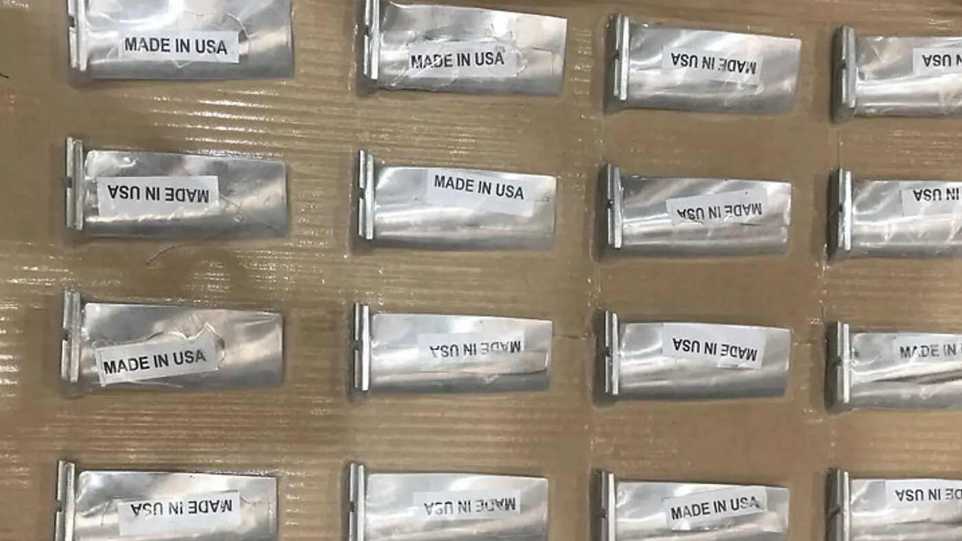 New W251B8 compressor blades packed for shipment